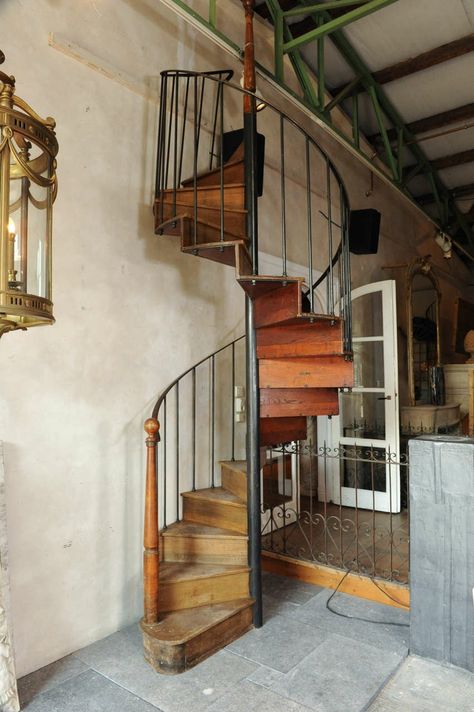 Spiral Staircase Railing, Spiral Staircase Loft, Farmhouse Loft, Spiral Stairs Design, Loft Staircase, Cabin Bedroom, Garden Stairs, Barn Renovation, Attic Apartment