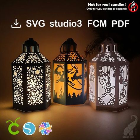 Laser Cut Christmas Ideas Paper Lantern Template, Royal Icing Templates, Lantern Template, Tea Light Lanterns, Silhouette Curio, Laser Engraved Ideas, Image Svg, 3d Studio, Paper Lantern