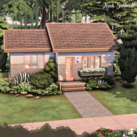 Base Game & Tiny Living Starter House, Sims 4 House Plans, Sims 4 House Building, Sims 4 House Design, Casas The Sims 4, Sims Building, Sims House Plans, Sims House Design, Starter Home