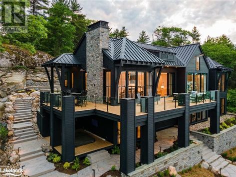 Moody Exterior, Lakefront Cottage, Lake Houses Exterior, Dark And Moody, Modern Cottage, Dream House Exterior, Metal Buildings, Barn House, House In The Woods