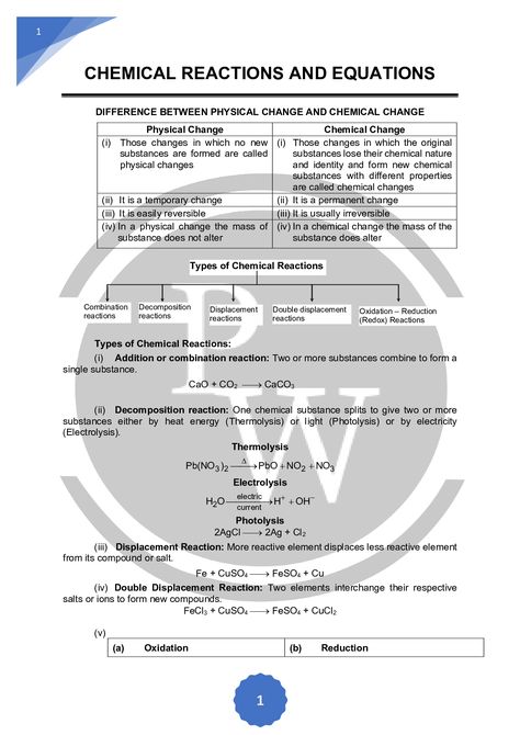 Chemical Equations Notes Class 10, Chemical Reaction And Equations Notes, Chemical Reactions Notes, Pharmacy Knowledge, Chemistry Tips, Chemical Reactions And Equations, Academic Notes, Equations Notes, Physics Wallah