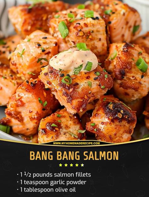 Kylie Recipes | Bang Bang Salmon | Facebook Bang Bang Salmon, Salmon Bowls, Seafood Delight, Salmon Recipes Baked, Bang Bang Sauce, Crispy Salmon, Salmon Recipes Baked Healthy, Air Fryer Salmon, Salmon Bites