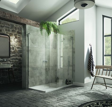 Boutique Panel with Return and Side Panel and Integrated Tray - Matki Large Showers, Glass Shower Panels, Traditional Modern Bathroom, City Bathrooms, Texture Stone, Square Shower Enclosures, Walk In Shower Enclosures, Corner Shower Enclosures, Modern Bathroom Cabinets