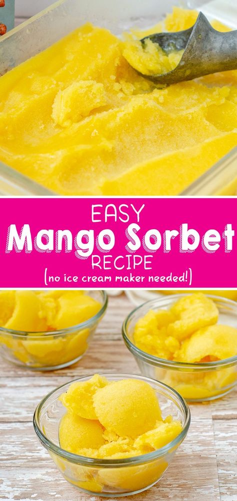 Vitamix Mango Sorbet, Mango Sobert Recipe, Things To Make With Frozen Mango, Dessert Recipes With Mango, Easy Mango Sorbet, Frozen Mango Sorbet, Easy Mango Sorbet Recipe, Vegan Mango Ice Cream Recipe, Mango Dessert Recipes Easy Healthy