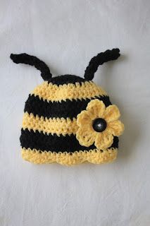 Bumblebee Crochet, Kids Hats Patterns, Crochet Baby Cap, Bee Hat, Crochet Baby Hat Patterns, Crochet Kids Hats, Baby Hat Patterns, Crochet Bee, Crochet Cap