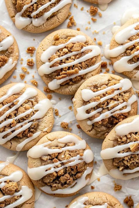 Coffee Cake Cookies - Insanely Good Cinnamon Coffee Cake Cookies, Coffee Cake Cookies Recipe, Coffee Sugar Cookies, Coffee Cookies Recipe, Coffee Cake Cookies, Classic Coffee Cake, Coffee Icing, Fruit Platter Designs, Perfect Cookies