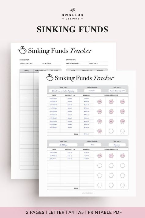 Sinking Fund Tracker, Financial Printables, Sinking Funds Tracker, Monthly Budget Worksheet, Financial Planner Printables, Financial Planning Printables, Sinking Fund, Budget Worksheet, Print Handwriting