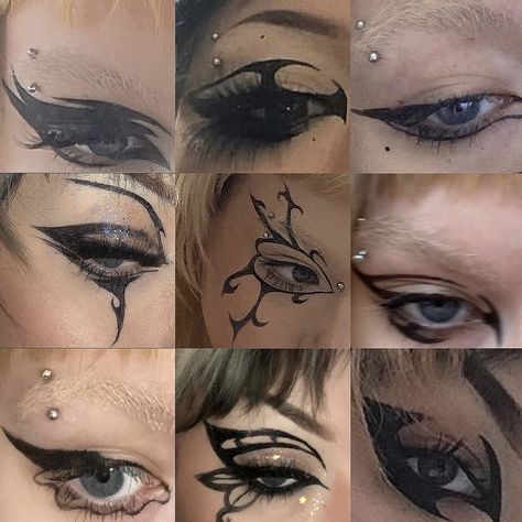 by @bloodgremlin on instagram Graphic Black Eyeliner, Gothic Eyeliner, Eyeliner Inspo, Goth Makeup Tutorial, Eyeliner Tattoo, Graphic Eyeliner, Goth Makeup, Black Liner, Black Eyeliner