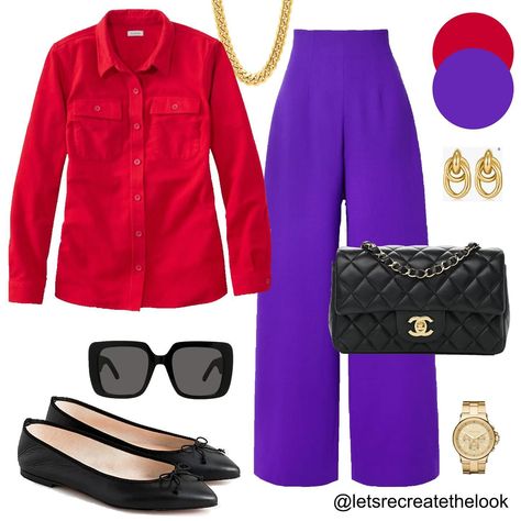 Purple Trousers - 5 Outfit Ideas 💜 Sharing five colors that pair well with purple! I received a request for outfit ideas for purple pants, so I pulled mine out of the closet and thought about what colors I would pair with them. There are actually so many colors that pair well with purple, here are the first five. Do you own purple pants or anything purple in your closet? Save this post for style inspo and see how you can recreate some of these color combos yourself! If you’re in need or want... How To Wear Purple Pants, Purple Pants Outfit, Purple Trousers, Pants Outfit Work, Edgy Classic, Purple I, Outfits Edgy, Out Of The Closet, Purple Pants