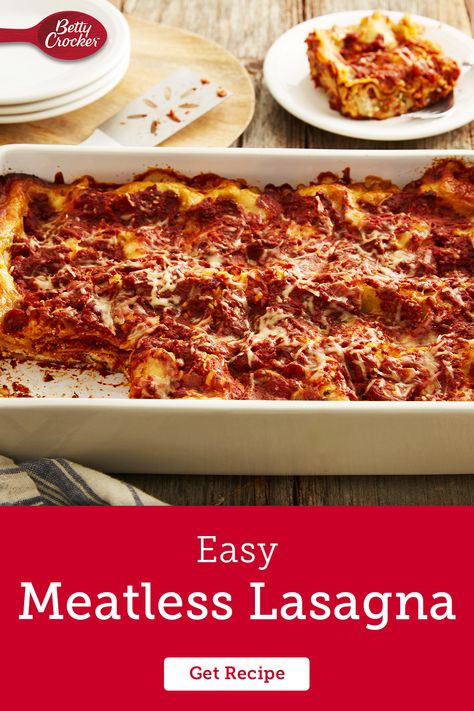 Easy Meatless Lasagna Cheese Lasagna Recipe No Meat, Betty Crocker Lasagna, Lasagna Recipe Cheese Meatless, Betty Crocker Lasagna Recipe, Cheese Lasagna Recipe No Meat Ricotta, Veggie Lasagna No Noodles, Easy Veggie Lasagna, Veggie Lasagna Recipe, Meatless Lasagna