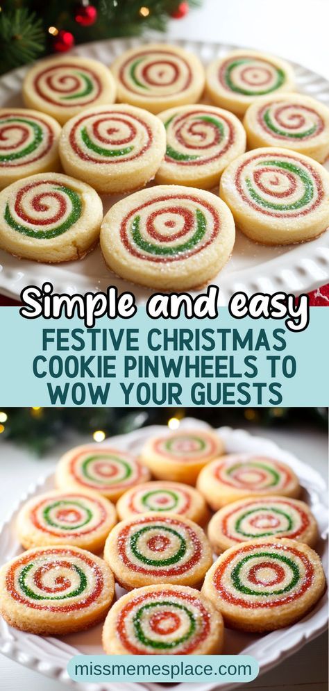 Delight your family and friends this holiday season with these vibrant Christmas Cookie Pinwheels! These beautifully swirled cookies are not only visually stunning but also bursting with flavors that everyone will adore. Perfect for holiday parties, these festive treats are easy to make and will surely impress your guests. Follow our step-by-step guide to create these colorful cookies that will elevate your dessert table and leave everyone asking for seconds! Christmas Cookie Pinwheels, Pinwheel Cookie Recipes, Spiral Cookies Christmas, Swirl Christmas Cookies, Holiday Cookie Decorating Party, Pinwheel Dessert, Cookie Swap Party Ideas, Christmas Pinwheels, Pinwheel Cookies Christmas