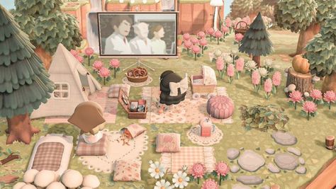 Fairycore Campsite Acnh, Acnh Soft Island, Animal Crossing Girly Island, Acnh Pink Springcore, Pink Cottage Core Animal Crossing, Pink Acnh Island Ideas, Animal Crossing Coquette Codes, Acnh Romantic Area, Acnh Coquette Clothes