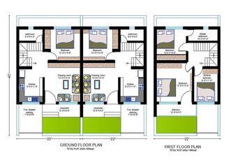 Bedrooms Drawing, Architecture Layout Plan, East Facing House Plan, 2d Autocad Drawing, West Facing House, Architecture Layout, Architecture House Plan, Twin House, Bungalow Floor Plans