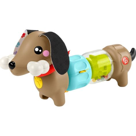 The FP Pets Click & Spin Activity Pup by Fisher-Price is the perfect first pet for your little one! With its bright colors, fun sounds and different textures, this darling Dachshund sensory toy is designed to engage your baby’s developing senses of sight, hearing and touch. Sized for travel, this toy will keep your little one busy while helping to strengthen their fine motor skills. Colors and decorations may vary. Coco Baby, Fisher Price Baby Toys, First Pet, Baby Learning Toys, Fisher Price Baby, Baby Musical Toys, Baby Sensory Toys, Learning Toys For Toddlers, Fisher Price Toys