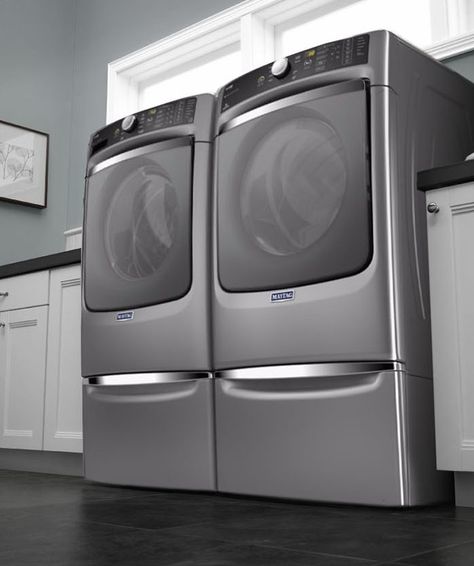 Straight from Clyde, Ohio this large capacity Maytag® laundry pair really elevates the look and performance of a laundry room. Maytag Washer And Dryer, Garage Laundry Rooms, Apartment Loft, Dream Laundry Room, Laundry Appliances, Laundry Mud Room, Kitchen Laundry, Laundry Rooms, Dryers