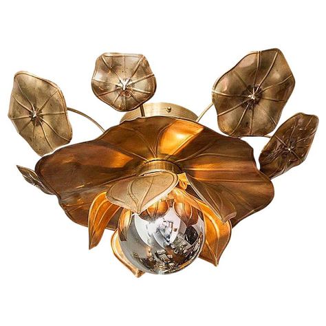 We have adapted our glamorous signature Lotus lights for the ceiling. They provide perfect mood lighting either singly or in clusters. Made in solid brass and soldered with silver, each piece is unique and individually handcrafted. Exclusive to Valerie Wade. The price given below is for a large single Lotus ceiling light as shown. Also available as a small single flower, double flower, triple flower and a four flower arrangement. Measures: Single: Small 42cm x 43cm x 26cm, large 53cm x 53cm x 26 Flower Ceiling Light, Flower Ceiling, Lotus Bud, Ceiling Lamp Design, Red Chandelier, Brass Ceiling Light, Traditional Lamps, Mood Lights, Mood Lighting