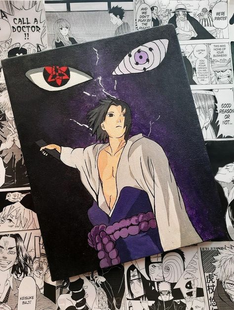 Sasuke Painting Canvas, Sasuke Painting, Sasuke Uchiha Naruto, Naruto Painting, Anime Painting, Simple Canvas Paintings, Painting Art Projects, Sasuke Uchiha, Diy Canvas Art