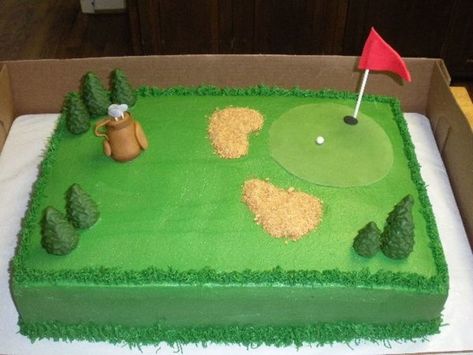 Golf Tourney Cake I made this cake for a golf tournament. It was a 12x18 sheet cake. The details were made out of fondant. The sand dunes... Golf Course Cake, Golf Themed Cakes, Golf Cupcakes, Golf Birthday Cakes, Golf Cake, Birthday Cake For Him, 40th Birthday Cakes, Golf Theme, Golf Birthday