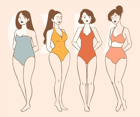 Hand drawn types of female body shapes | Free Vector #Freepik #freevector #hand-drawn-people #hand-drawn-illustration #people-drawing #body-illustration Female Body Shapes, Body Shapes Women, Types Of Body Shapes, Body Type Drawing, Body Template, Body Shape Drawing, Body Types Women, Female Drawing, Hand Drawn Type