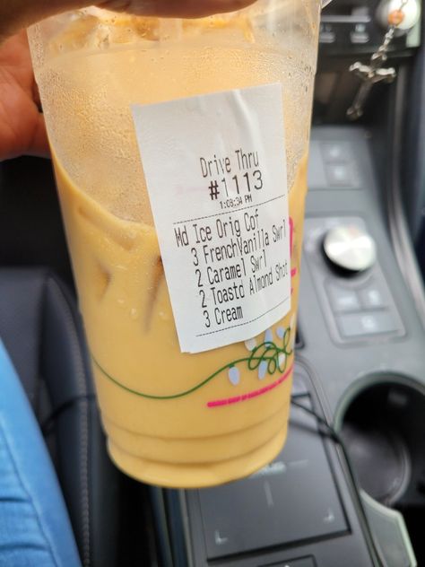 Medium iced coffee 3 cream 3 vanilla 2 caramel 2 toasted almond and cinnamon sugar on top Dunkin Donuts Iced Coffee Order Almond Milk, Dunkin Donuts Iced Coffee Carmel Recipe, Caramel Iced Coffee Dunkin, Dunkin Donuts Iced Coffee Order Vanilla, Dunkin Donuts Iced Coffee Order Butter Pecan, Dunkin Donuts Iced Coffee Orders, Low Cal Dunkin Donuts Iced Coffee, Dunkin Donuts Iced Coffee Recipe, Best Dunkin Donuts Drinks