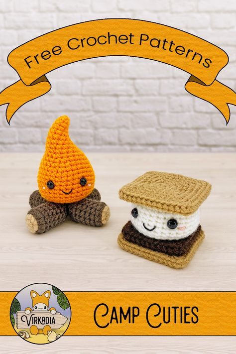 FREE Camp Cuties crochet patterns available NOW! |🔥 Campfire Cutie 🔥| |🍫 S’more Cutie 🍫| The hot days of adventure and exploration are eager to give way to the cool coziness of autumn, but there’s time yet for one last hurrah before the leaves start falling with these free amigurumi patterns! Crochet Pour Halloween, Fall Crochet Patterns, Confection Au Crochet, Cozy Crochet Patterns, Crochet Animals Free Patterns, Crochet Food, Crochet Amigurumi Free, Fun Crochet Projects, Quick Crochet