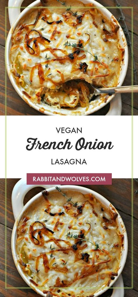 Vegan French Onion Pasta, Vegan French Food, French Vegetarian Recipes, Vegan Casseroles, Rabbit And Wolves, Whipped Ricotta, Vegan Casserole, Vegan French, Lasagna Noodles