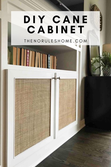 Mini Makever: DIY Cane Cabinet | TNRH Cabinet Door Caning, Built Ins With Cane Doors, Cane Cupboard Doors, Faux Cane Webbing Diy, Cabinet With Cane Doors, Cane Built In Cabinets, Came Webbing Cabinet, Cabinets With Cane Webbing, Cane Projects Diy