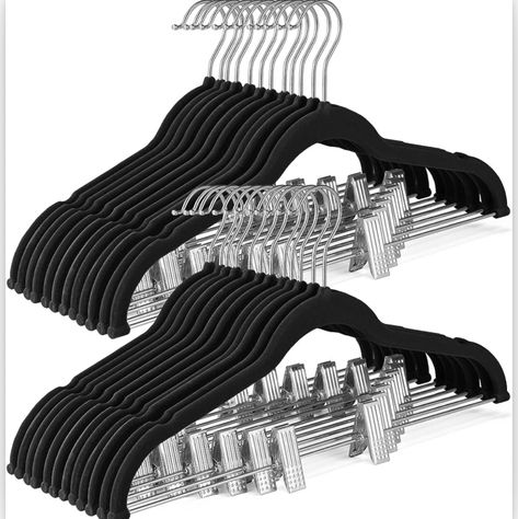 Velvet Skirt Hangers 36 Pack, Black Velvet Hangers with Adjustable Clips, Space Saving Slim Velvet Pant Hangers, Heavy Duty Shorts Hangers, Non Slip Clip Hangers for Pants, Skirts, Shorts Black Velvet Hangers, Plastic Skirt, Best Hangers, Velvet Pant, Pants Hangers, Black Hangers, Skirt Hangers, Black Velvet Pants, Suit Hangers