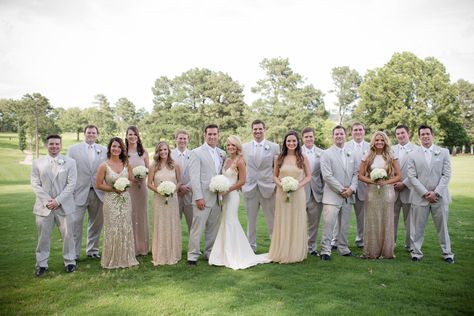 Light Gray and Champagne Groomsmen Look Light Gray And Champagne Wedding, Champagne And Gray Wedding, Champagne And Grey Wedding, Champagne Groomsmen Attire, Champagne Groomsmen, Champagne Colored Bridesmaid Dresses, Champagne Wedding Themes, Groomsman Attire, Champagne Wedding Colors