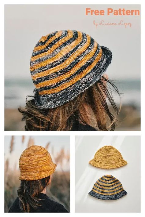 Delmira Bucket Hat Free Knitting Pattern Bucket Hat Knitted, Knit Bucket Hat Pattern Free, Knit Bucket Hat Pattern, Bucket Hat Pattern Free, Hat Free Knitting Pattern, Swirl Hat, Cozy Headbands, Cabled Hat Pattern, Knitted Wrist Warmer