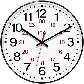 INFINITY/ITC 90/1224-1 Combination 12/24 Hour Clock, 12" Diameter Silver Wall Clock, 24 Hour Clock, White Wall Clocks, Traditional Wall Clocks, Classic Clocks, Silver Walls, Office Setting, Round Wall Clocks, Clock Face