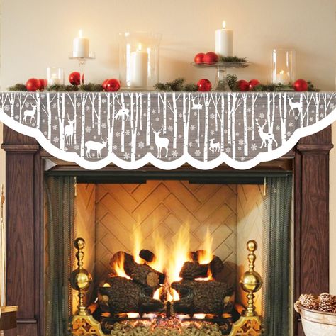 PRICES MAY VARY. 🎄 ❄️ 🦌 Merry Christmas ! This elegant lace mantle scarf is just made for this special time, try creating a unique scene with this cover and other decors, add some classy touch to your living room. 🎄 ❄️ 🦌 Unique design: our mantle cover features a cute winter woodland with reindeer, snowflake and birch tree, perfect for winter fireplace decorations. 🎄 ❄️ 🦌 Great size: measures about 20 x 90 inches, large enough to match with various fireplaces, you can also display on other Xmas Mantel Ideas, White Christmas Fireplace, Winter Mantel Decorating Ideas, Mantel Cover, Mantle Cover, Christmas Fireplace Mantel, Mantel Scarf, Mantle Scarf, Christmas Fireplace Mantels