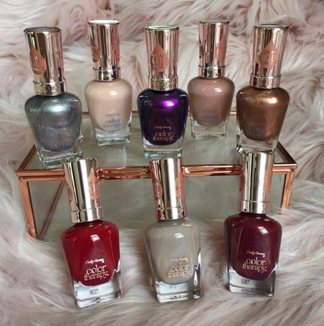 Sally Hansen Color Therapy Nail Polishes Barn Wedding Dresses, Monday Makeup, Reflection Pool, Sally Hansen Color Therapy, Nail Paint Shades, Sally Hansen Nail Polish, Colour Therapy, Orange Nail Polish, Dream Makeup