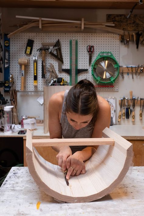 Where Women Work | Kate Casey of Peg Woodworking — Rose & Ivy Furniture Craftsmanship, Beautiful Furniture Pieces, Woodworking School, Bed Stuy, Custom Consoles, Woodworking Designs, Baseboards, Velvet Cushions, Beautiful Furniture