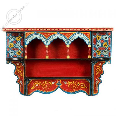 Estanteria grande de color rojo | artesania-marroqui.com Wood Shelf, Wooden Shelves, Painted Wood, Wood Shelves, Painting On Wood, Bookcase, Home Furniture, On Sale, Shelves