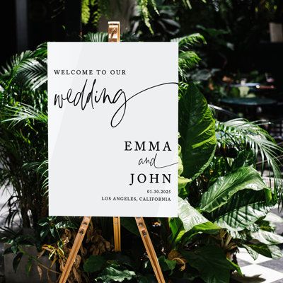 Celebrate your special day in style with a beautiful and elegant acrylic wedding welcome sign. Our custom-made signs are the perfect addition to any wedding ceremony or reception, providing a personalized touch that will leave a lasting impression on your guests. With our customized design options, choose from a variety of font styles and wording options to match the theme and style of your wedding. | Koyal Wholesale Custom Wedding Welcome Sign, Minimal Modern, Elegant White Acrylic For Receptio Wedding Sweetheart Table Decor, Rehearsal Dinner Sign, Acrylic Wedding Welcome Sign, Rehearsal Dinner Decorations, Wedding Archway, Sweetheart Table Wedding, Dinner Decoration, Welcome Poster, Monogram Wreath