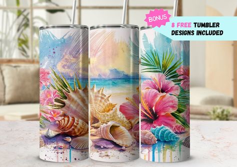 Ocean Tumbler, Turtle Tumbler, Time Png, Sunny Vibes, Summer Tumbler, Png Elements, Flowers Png, Digital Elements, Beach Scene