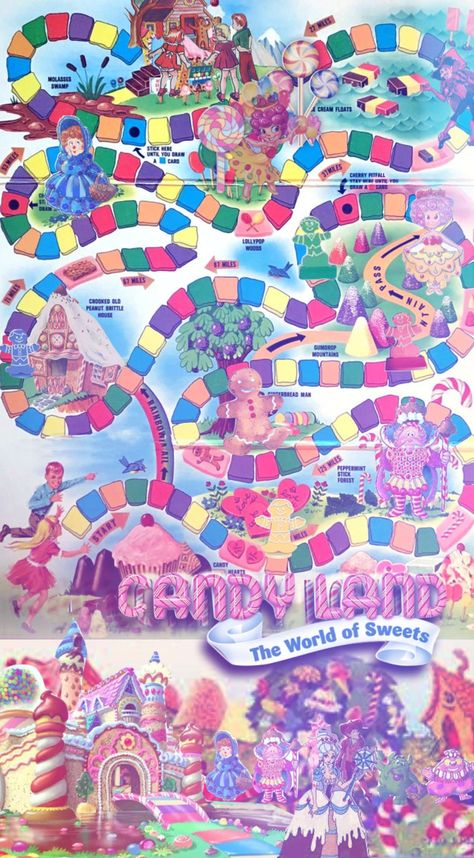 Vintage Candyland Game, Candyland Charcuterie Board, Candyland Shirt Ideas, Candy Land Treats, Candyland Painting, Candy Parade Float, Candy Land Poster, Lifesize Candyland, Candy Land Aesthetic