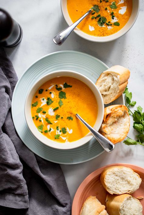 Creamy Carrot Soup #womenshealth #health #women #fitness #menshealth #wellness #selfcare #healthylifestyle #womensupportingwomen #pregnancy #menopause #endometriosis #pcos #womenempowerment #fertility #hormones #infertility #mentalhealth #weightloss #selflove #nutrition #menstruation #periodproblems #holistichealth #healthyliving #periods #period #menstrualcycle #breastcancer #womensfitness Soups For Fertility, Soup For Menstruation, Fertility Soup Recipe, Period Comfort Food, Cream Of Carrot Soup, Vegan Carrot Soup, Soup With Coconut Milk, Creamy Carrot Soup, Cookie And Kate