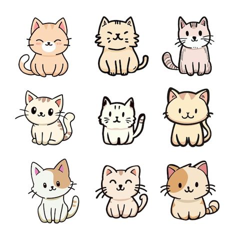 Cute kitten cat doodle style vector illu... | Premium Vector #Freepik #vector #cat-pattern #cute-cat-cartoon #cat-clipart #seamless-pattern-cats Cartoon Cats Cute Drawing, Simple Cat Doodles, Pet Doodles, Kitten Drawing Cute, Cat Face Illustration, Cat Cartoon Drawing, Cute Cat Doodles, Cute Kitten Drawing, Wall Doodles