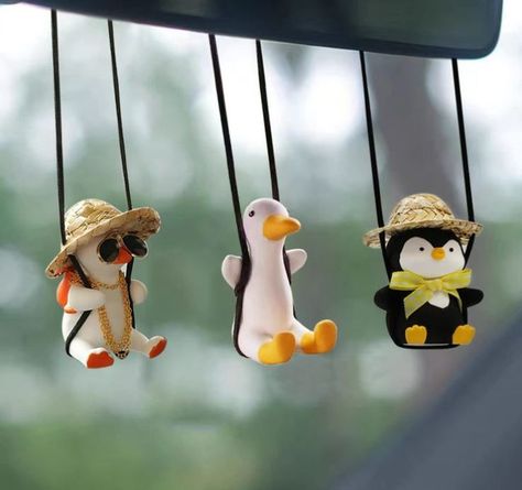 Swinging Duck Car Hanging Ornament, Cute Car Hanging Accessories for Rear View Mirror, Car Pendant Duck Hanging Swing (Rich Duck) Plaster Material, Car Hanging Accessories, Mirror Car Accessories, Rear Mirror, Rear View Mirror Decor, Car Hanging, Car Rear View Mirror, Hanging Mirror, Cute Cars