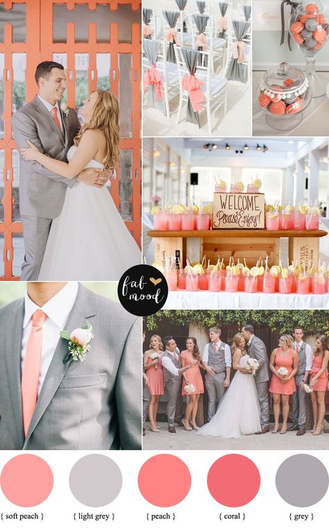 peach coral and grey wedding palette | wedding colors Country Wedding Colors, Popular Wedding Themes, Rustic Wedding Colors, Wedding Marquee, Wedding Themes Summer, Summer Wedding Colors, Coral Wedding, Wedding Palette, Wedding Theme Colors