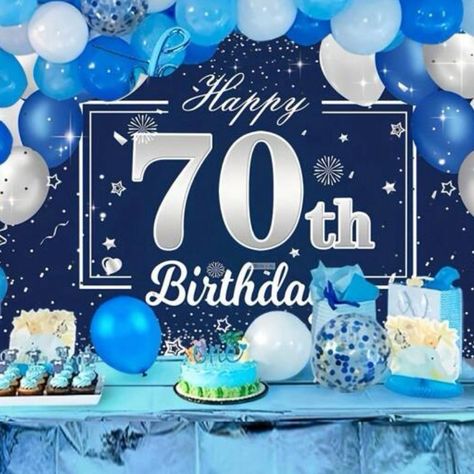 On New In Package Background Happy 70th Birthday Silver And Blue One Like New Background. One Cardboard 70 Numbers Tabletops 7 Cards Signs With Honeycomb Stand 6 Picks 70th Birthday Backdrop Ideas, Blue And Silver Background, 70th Birthday Decor, 70th Birthday Parties Decorations, Happy 70th Birthday, New Background, Happy 70 Birthday, 70th Birthday Parties, Silver Background