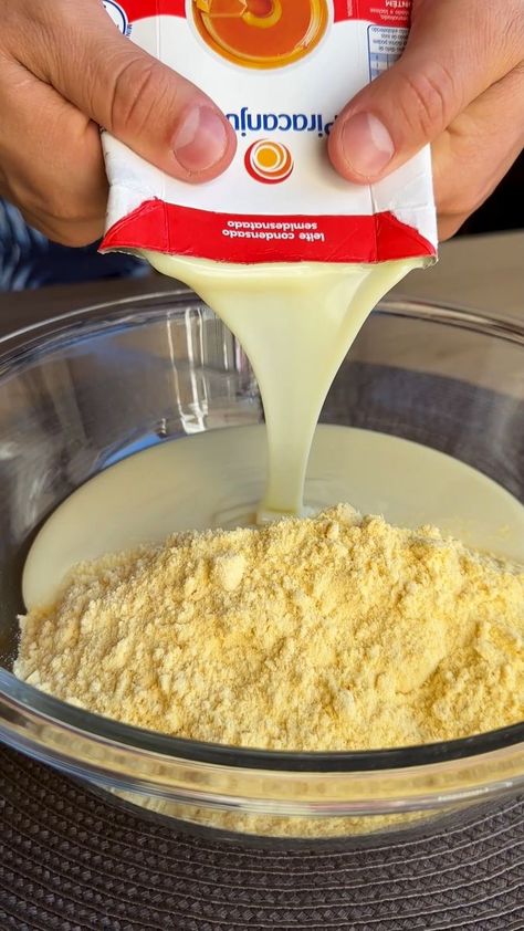 He mixed condensed milk with cornmeal | condensed milk, milk, cornmeal | He mixed condensed milk with cornmeal | By I'm Diego | Facebook Cornmeal Sweetened Condensed Milk Cake, Coconut Cornmeal Cake, Sweetened Condensed Milk Recipes Cake, Sweetened Condensed Milk Recipes Easy, Cornbread With Cake Mix Recipe, Condensed Milk Recipes Easy, Cornmeal Porridge, Jiffy Recipes, Cornmeal Cake