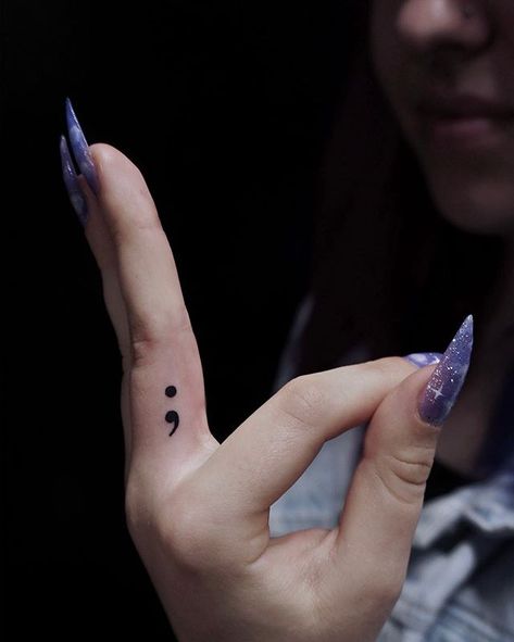 Search inspiration for a Minimal tattoo. Semi Colon Finger Tattoo, Semi-colon Tattoo Placement Ideas, Semi Colon Tattoos For Women, Unique Semi-colon Tattoo Ideas, Unique Neck Tattoos, Semi Colon Tattoo, Colon Tattoo, Tattoo Removal Cream, Girl Neck Tattoos