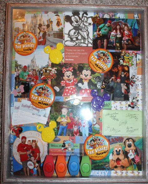 Disney Shadow Box, Disney Decor Bedroom, Disney Bedroom, First Disney Trip, Disney Countdown, Disney Bedrooms, Disney Vacation Shirts, Disney Memories, Disney Kitchen