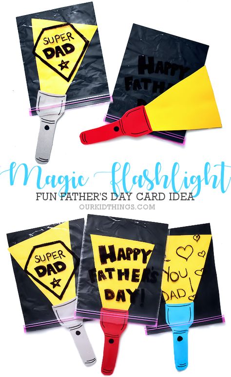 Father’s Day Magic Flashlight Card with Free Printable Template Father's Day Crafts from Kids Kids Crafts Fathers Day, Fathers Day Flashlight Saying, Father’s Day Gift From Student, Diy Cards Fathers Day, Father’s Day Crafts For Older Kids, Fathers Day Crafts For Elementary Kids, Fathers Day Crafts For Childrens Church, Fathers Day Gifts Ideas From Students, Fathers Day Gifts From Kids Preschool