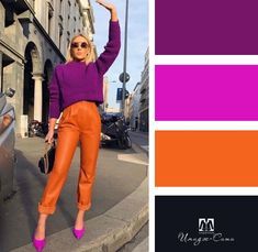 Colour Combinations Fashion, Color Combos Outfit, Color Blocking Outfits, Point Design, Color Combinations For Clothes, Orange Pants, Color Trends Fashion, Pants Pattern, Fashion Mode