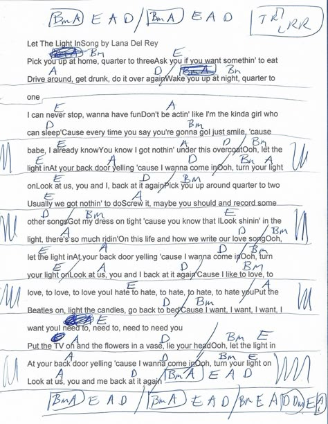 Let the Light In (Lana Del Rey) Guitar Chord Chart Lana Del Rey Guitar, Let The Light In Lana Del Rey, Let The Light In Lana Del Rey Lyrics, Guitar Tabs Lana Del Rey, Let The Light In Lyrics, Dandelion Ukulele Chords, Lana Del Rey Piano Letters, Basement Band, Lana Del Rey Guitar Chords