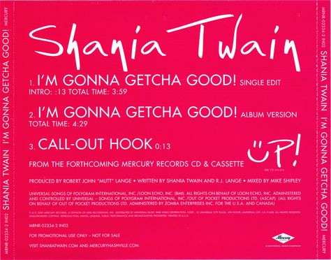 I'm Gonna Getcha Good! - Promo Single USA - Back Shania Twain, Cd